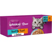 Whiskas 1+ Duo Surf and Turf i gelé våtfoder katt multipack (påsar 85 g)