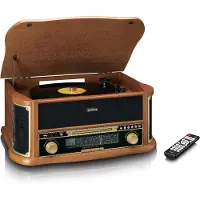 Lenco TCD-2551WD retro skivspelare i trä med Bluetooth, CD och kassett