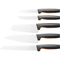 Fiskars 1057558, Knivuppsättning, Rostfritt stål, Rostfritt stål, Svart, Ergonomisk, Mjukt grepp, Finland