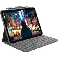 Logitech Slim Folio - Tangentbord och foliefodral - trådlös - Bluetooth LE - QWERTY - nordiskt (danska/finska/norska/svenska) - oxford-grå - för Ap...