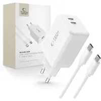 Tech-Protect NC45W-GAN 2-portars laddare med Type-C-kabel - 45W - Vit
