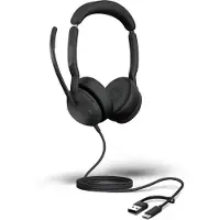 Jabra Evolve2 50 On-ear headset Sladd, Bluetooth Stereo Svart Brusreducering för mikrofon, Brusreducering Headset, Mikrofonljudavstängning, Volymkontroll
