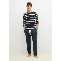 Marc O'Polo Pyjamas lång marinblå / ullvit