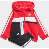 Adidas Träningsdräkt 'ESSENTIALS TIBERIO 3 STRIPES FLEECE' knallröd / svart / vit