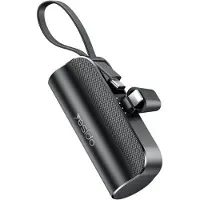 Mtp Products Yesido YP68 5000mAh Lightning Power Bank med USB-C-kabel och dolt stativ - Svart