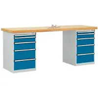 Manuflex TP5092.5007 Arbetsbänksystem COMBI, 2 hölje modell 1 med massiv bokeplatta, BxDxH = 2000 x 700 x 840 mm (B x D) 2000 mm x 700 mm