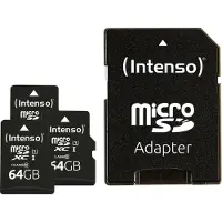 Intenso Premium 3er Pack (3 x 64 GB) microSDXC-Kort 64 GB Class 10 UHS-I inkl. SD-adapter