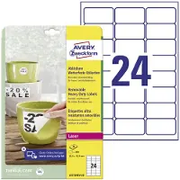 Avery-Zweckform L4773REV-20 Folieetiketter 63.5 x 33.9 mm Polyesterfilm Vit 480 st Repositionerbart Laser, färg, Laser, Färgkopiator, Kopiator,