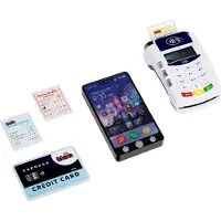 Klein Theo liten 7274 POS-terminal och barn mobiltelefon smartphone med ljus, ljud och beröringsfri betal-funktion leksak för barn från 3 år.