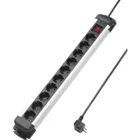 Sygonix SY-4538266 Förgreningsdosa med brytare 10x Svart, Silver Skyddskontakt 1 st