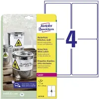 Avery L4774-20 Folieetiketter 99.1 x 139 mm Polyesterfilm Vit 80 st Permanent Laser, färg, Laser, Färgkopiator, Kopiator, Färglaserskrivare