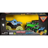 Monster Jam Trucks - 1:43 - 2-pack -Gravgrävare/Megalodon m. Lju - - One Size - Bil