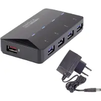 Renkforce RF-3806031 USB-hubb 4 Port USB-A USB 3.0 5 GBit/s med snabb-laddning, med status-LED Svart