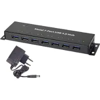 Conrad RF-3955359 7 Port USB-hubb väggfäste, Metallhölje Svart