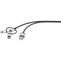 Renkforce USB-kabel USB 2.0 USB-A kontakt, USB-C-kontakt, USB-Micro-B-kontakt, Apple Lightning kontakt 0.50 m Mörkgrå kabelstrumpa RF4600467