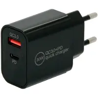 IWH USB-laddare 30 W 1x USB-A, 1x USB-C Power Delivery, QC 3.0 Svart Inomhus