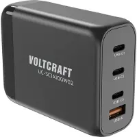 Voltcraft UC-3C1A100W02 USB-laddare 100 W 3x USB-C, 1x USB-A Power Delivery Svart Inomhus GaN, USB Power Delivery (USB-PD), Snabbladdare