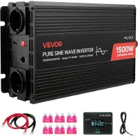 Vevor 1500W växelriktare, 12V DC till 230V AC ren sinusvågsväxelriktare, billaddare med fjärrkontroll, USB- och typ-C-portar, 2 AC-uttag, snabbladdning för husbil, lastbil, utomhuscamping