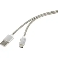 Renkforce USB-kabel USB 2.0 USB-A kontakt, USB-C-kontakt 0.50 m Silver Kabelmantling av rostfritt stål RF-4888674