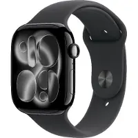 Apple Watch Series 11 (GPS) 46 mm spegel svart aluminiumchassi och svart sportarmband, S/M