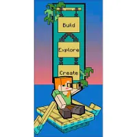 Licens Minecraft handduk - 70x140 cm - Build Explore Create - 100% bomull - Mjuk badhandduk med Alex