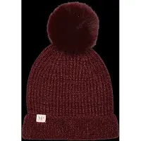 MP Mössa - Rib - Stickad - Ull/Bambu - Wine Röd m. Pom-Pom - - 51-53 cm - Mössa