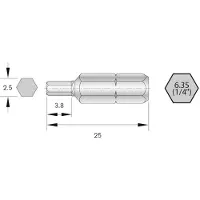 Bernstein 6-HX25-25 6-HX25-25 Sexkants-Bit Drivning: 1/4 Output: Sexkant 2.5 mm 25 mm