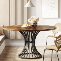 24hShop Runt matsalsbord i trä 119cm - Brun / matbord runt / köksbord / dining table