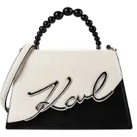 Karl Lagerfeld Handväska 'Sac Bandoulière Signature 2.0 Perles Cuir Noir & Blanc' svart
