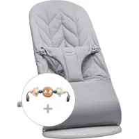 BabyBjörn Bliss Woven-set - babysittare + leksak, Ljusgrå/Googly Eyes (pastell)