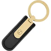 BOSS Grained black key ring with golden Double B hardware