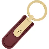 BOSS Grained burgundy key ring with golden Double B hardware