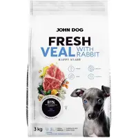 John Dog Färsk Junior Små Raser Kalv Med Kanin Torrfoder För Hundar 3kg