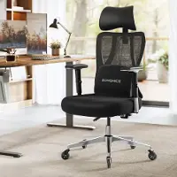24.Se Ergonomisk kontorsstol med svankstöd / kontorsstol med nackstöd och armstöd - Svart