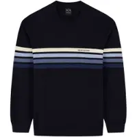 Armani Exchange för män. XM002424AF11960MB571 Randig marinblå stickad tröja (XL), Casual, Bomull, Marino