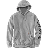 Carhartt Men's Sleeve Logo Hooded Sweatshirt Heather Grey/Black