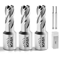 Vevor Ringformad borrsats, 5 delar Weldon Shank Mag-borrsats, 25,4 mm skärdjup, 12,7 mm skärdiameter, HSS, 3 borr med 2 pilotstift och 3 plasthöljen, för magnetborrar, stål