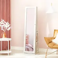 24.Se Roterbart smyckesskåp med spegel - Vit / smyckesskåp golvstående / smyckesförvaring med spegel