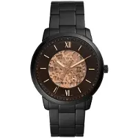 Fossil **Neutra Automatisk Herrklocka**: beige rund urtavla mörkbrunt läderarmband, mångsidig avslappnad affärsfödelsedagspresent pojkvänner, fäder. ME3184 black