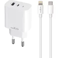 MaXlife USB-Laddare PD QC 20W med USB och USB-C + Lightning-Kabel