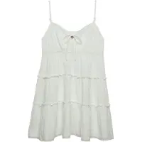 Superdry för kvinnor. W8012115A Kort trappstegsklänning i off-white chiffong (S), Vit, Casual, Gasväv, Ärmlös / Hängselbyxor