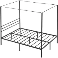 Vevor fullstor himmelssängram, metallhimmelsäng med himmelssängdesign, kraftiga stållameller, förvaringsutrymme under sängen, ingen boxmadrass behövs, enkel montering, svart