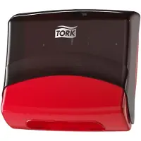 Tork Dispenser, 654008, plast, manuell, HxBxD: 39,4 x 42,7 x 20,6 cm, svart/röd