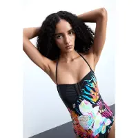 Desigual Baddräkt 'Tropical' royalblå / orange / rosa / svart
