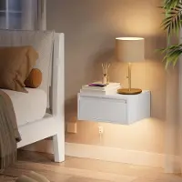24hShop Vägghängt nattduksbord 35 x 40 x 18 cm med LED-belysning och låda