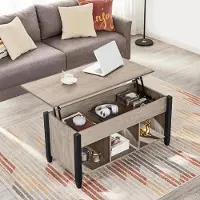 24hShop Soffbord med förvaring och lyftbar bordsskiva / höj- och sänkbart soffbord