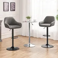 24hShop Barstolar med fotstöd och konstlädersits 2-pack - Grå / justerbara barstolar