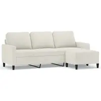 vidaXL 3-sitssoffa med fotpall gräddvit 180 cm sammet