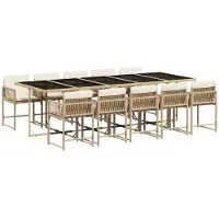 vidaXL Matgrupp för trädgården med dynor 11 delar beige konstrotting
