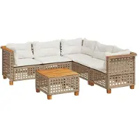 vidaXL Soffgrupp för trädgården med dynor 5 delar beige konstrotting
